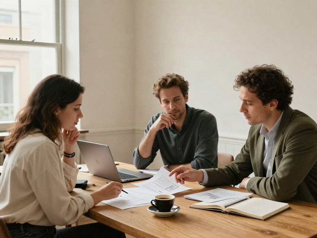 Business advisors collaborating around a table during a focused strategy session